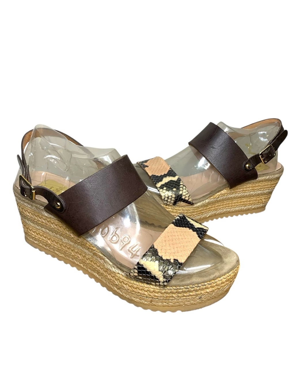 kanna Spain Brown Leather Snake-Print Espadrille Wedges Sandals 9 Neutral Shoes
